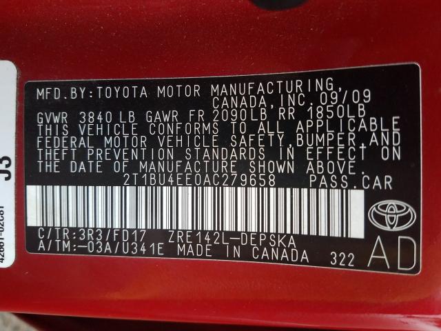 Photo 9 VIN: 2T1BU4EE0AC279658 - TOYOTA COROLLA 