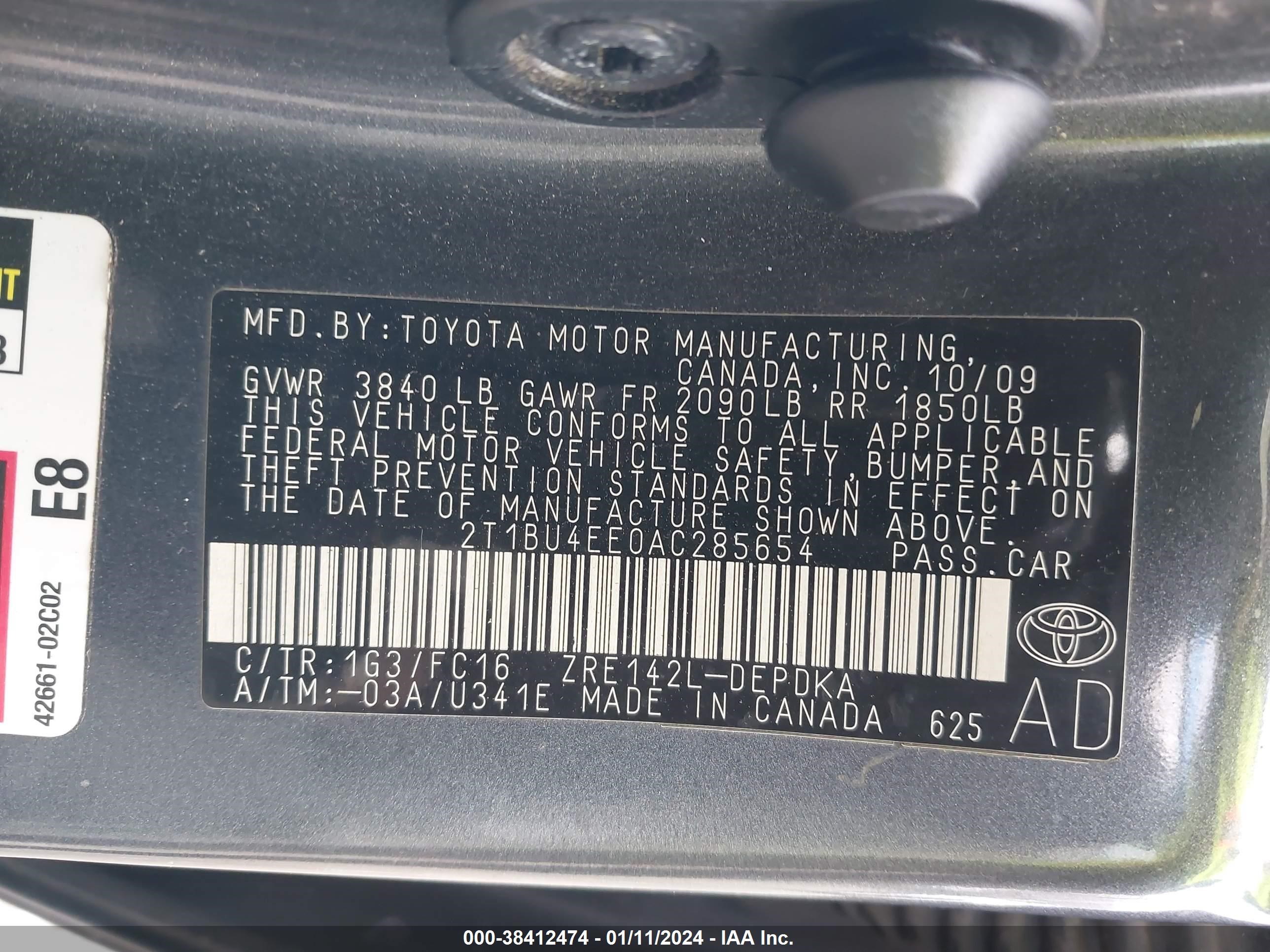 Photo 8 VIN: 2T1BU4EE0AC285654 - TOYOTA COROLLA 