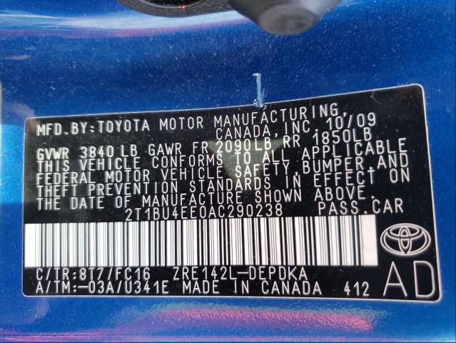 Photo 9 VIN: 2T1BU4EE0AC290238 - TOYOTA COROLLA BA 