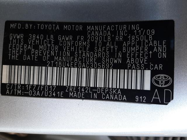 Photo 9 VIN: 2T1BU4EE0AC305692 - TOYOTA COROLLA BA 