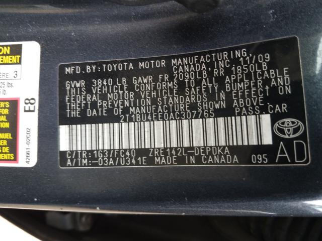 Photo 9 VIN: 2T1BU4EE0AC307765 - TOYOTA COROLLA BA 