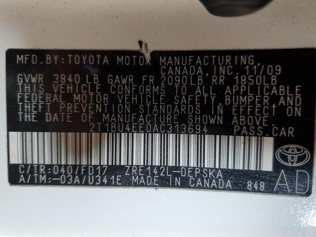 Photo 12 VIN: 2T1BU4EE0AC313694 - TOYOTA COROLLA 