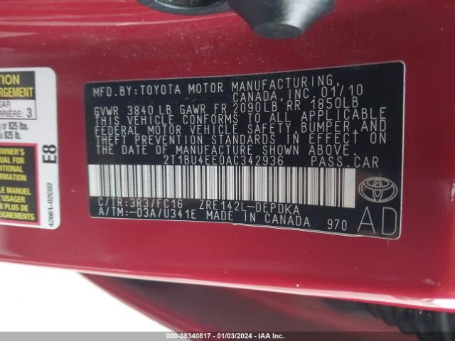 Photo 8 VIN: 2T1BU4EE0AC342936 - TOYOTA COROLLA 