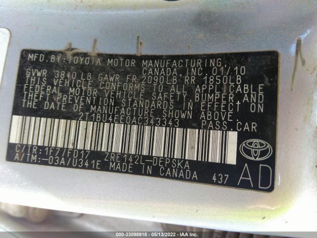 Photo 8 VIN: 2T1BU4EE0AC343343 - TOYOTA COROLLA 