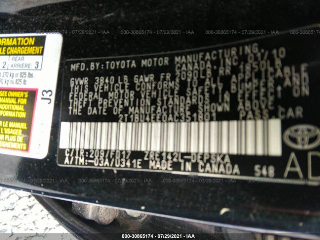 Photo 8 VIN: 2T1BU4EE0AC351801 - TOYOTA COROLLA 