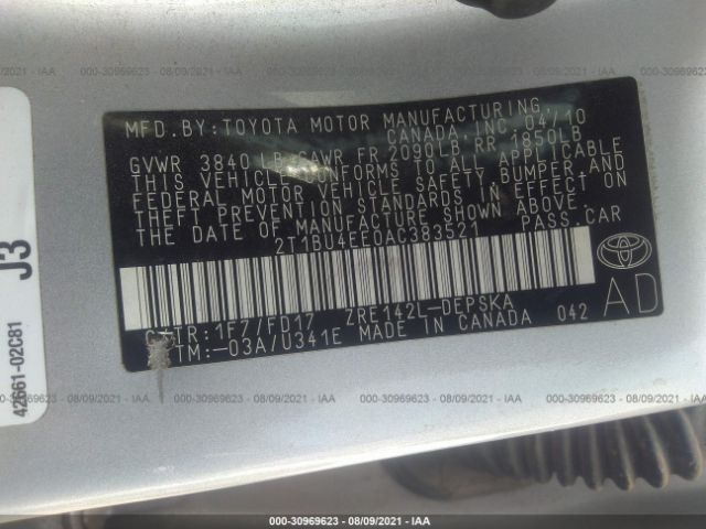 Photo 8 VIN: 2T1BU4EE0AC383521 - TOYOTA COROLLA 