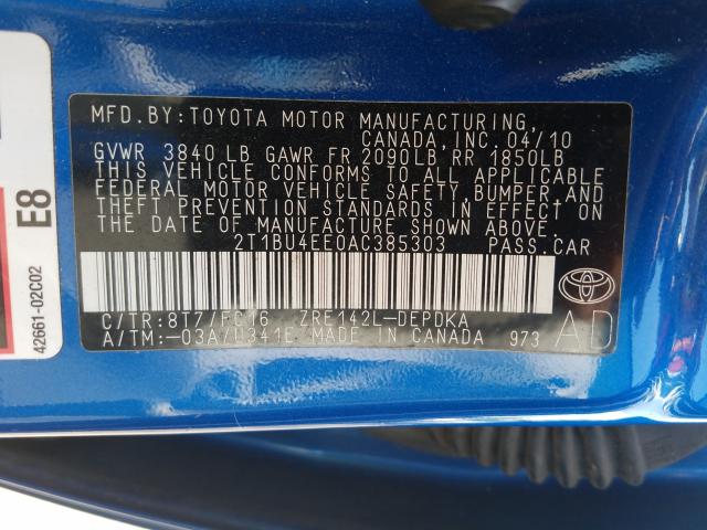 Photo 9 VIN: 2T1BU4EE0AC385303 - TOYOTA COROLLA BA 