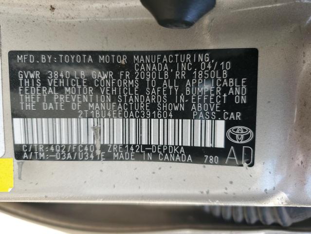 Photo 11 VIN: 2T1BU4EE0AC391604 - TOYOTA COROLLA BA 