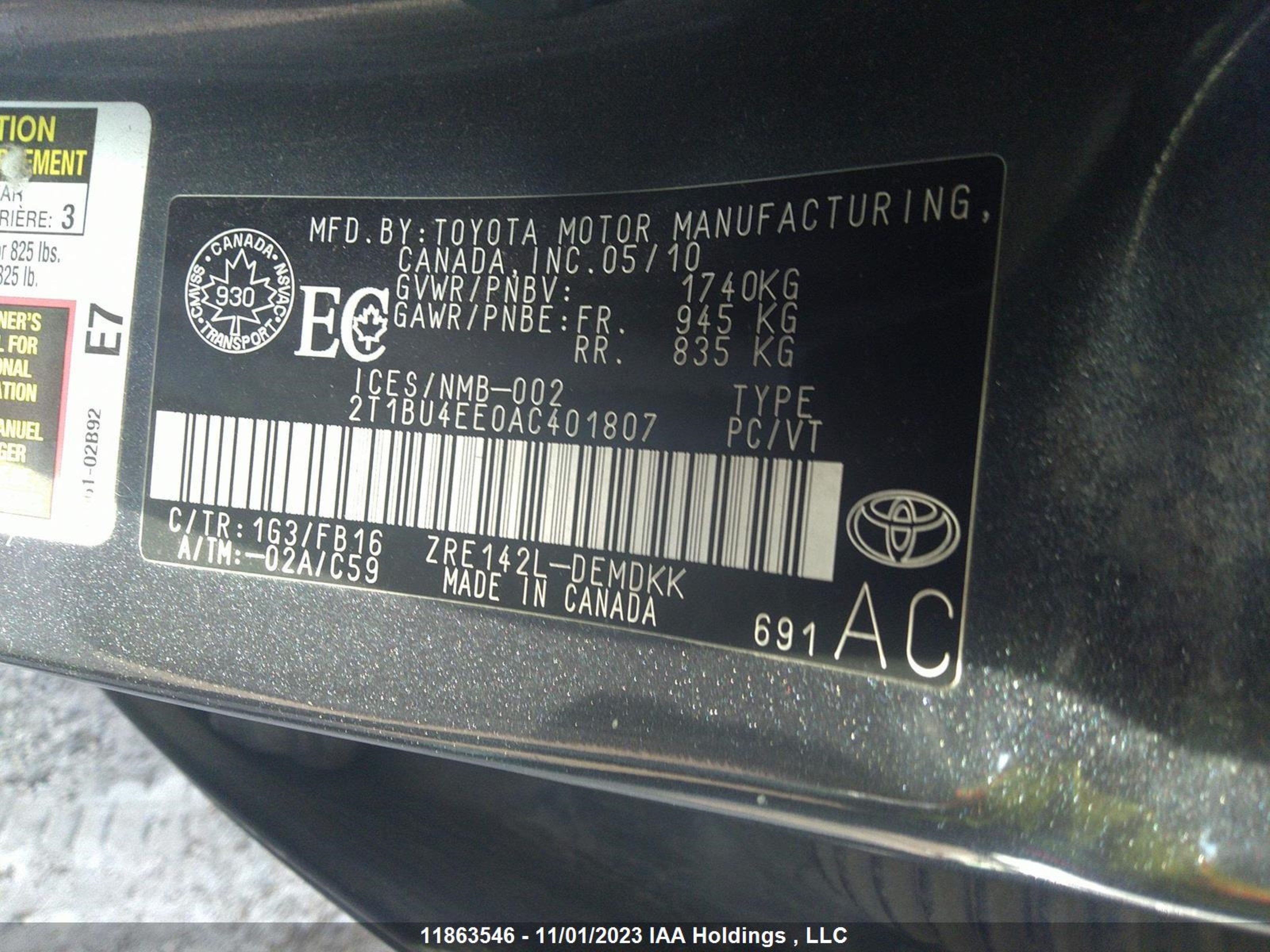 Photo 8 VIN: 2T1BU4EE0AC401807 - TOYOTA COROLLA 