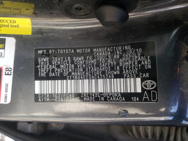 Photo 9 VIN: 2T1BU4EE0AC425248 - TOYOTA COROLLA BA 