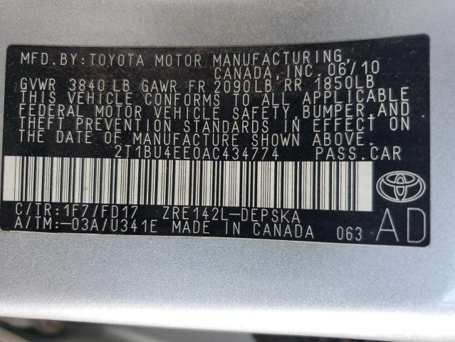 Photo 11 VIN: 2T1BU4EE0AC434774 - TOYOTA COROLLA BA 