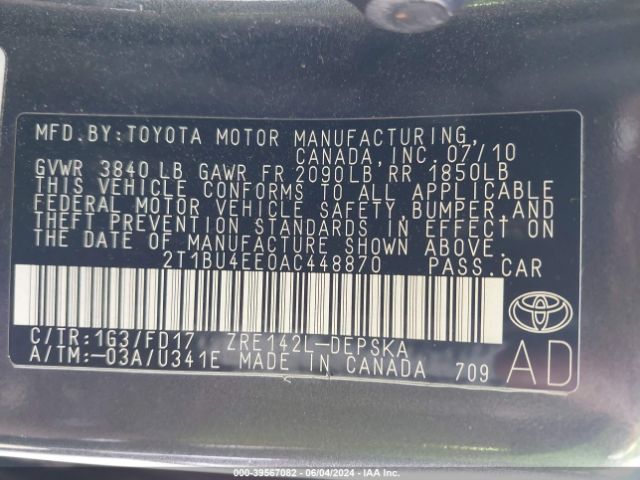 Photo 8 VIN: 2T1BU4EE0AC448870 - TOYOTA COROLLA 