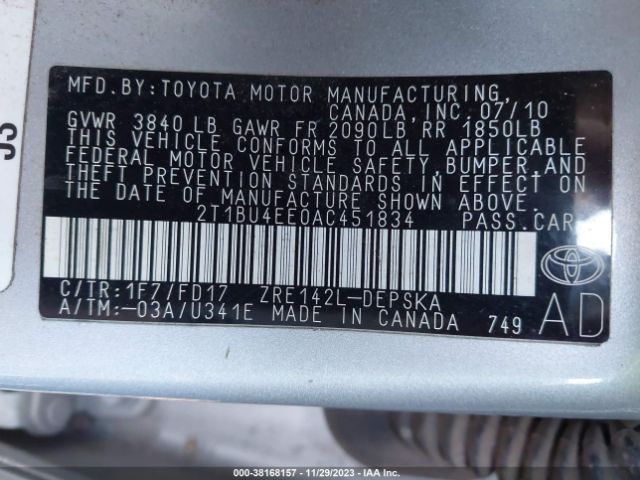 Photo 8 VIN: 2T1BU4EE0AC451834 - TOYOTA COROLLA 