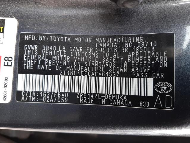 Photo 9 VIN: 2T1BU4EE0AC461537 - TOYOTA COROLLA BA 