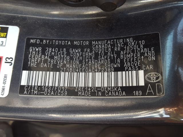 Photo 9 VIN: 2T1BU4EE0AC472389 - TOYOTA COROLLA BA 