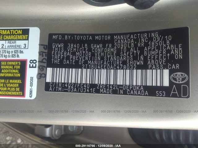 Photo 8 VIN: 2T1BU4EE0AC478032 - TOYOTA COROLLA 