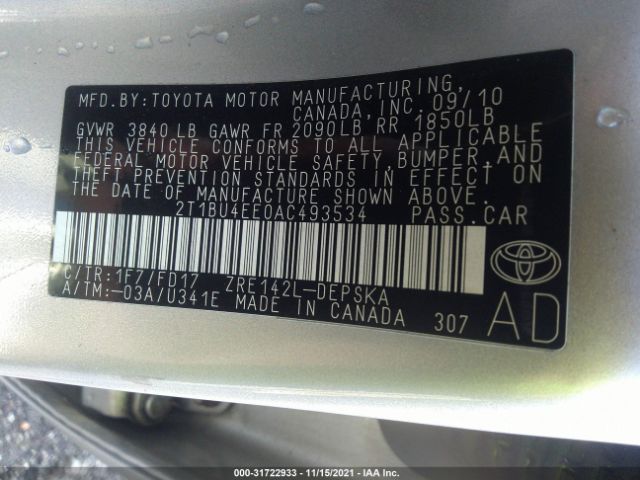 Photo 8 VIN: 2T1BU4EE0AC493534 - TOYOTA COROLLA 