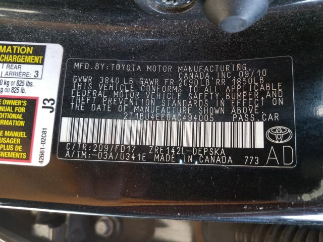 Photo 9 VIN: 2T1BU4EE0AC494005 - TOYOTA COROLLA BA 