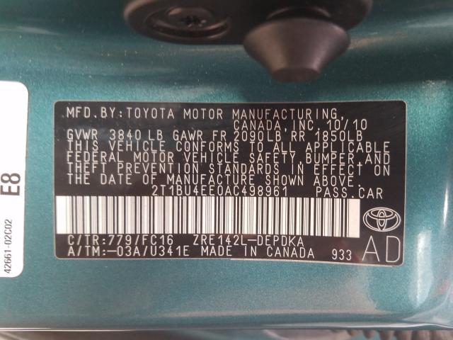 Photo 9 VIN: 2T1BU4EE0AC498961 - TOYOTA COROLLA BA 