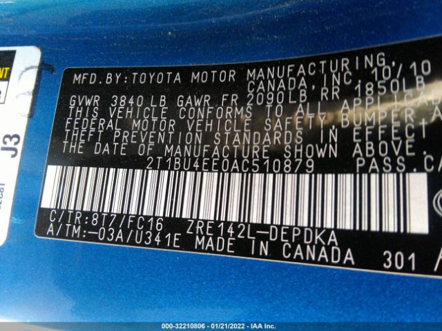 Photo 8 VIN: 2T1BU4EE0AC510879 - TOYOTA COROLLA 