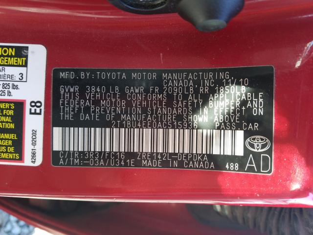 Photo 9 VIN: 2T1BU4EE0AC515936 - TOYOTA COROLLA BA 