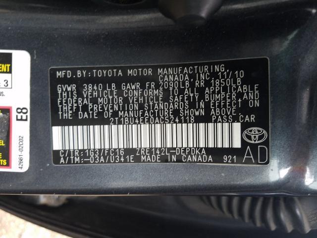 Photo 9 VIN: 2T1BU4EE0AC524118 - TOYOTA COROLLA BA 