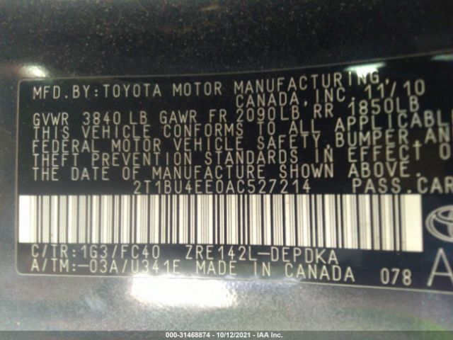 Photo 8 VIN: 2T1BU4EE0AC527214 - TOYOTA COROLLA 