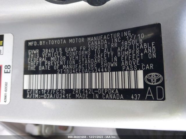 Photo 8 VIN: 2T1BU4EE0AC534440 - TOYOTA COROLLA 