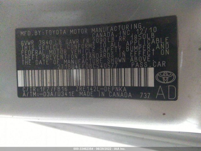 Photo 8 VIN: 2T1BU4EE0BC540577 - TOYOTA COROLLA 