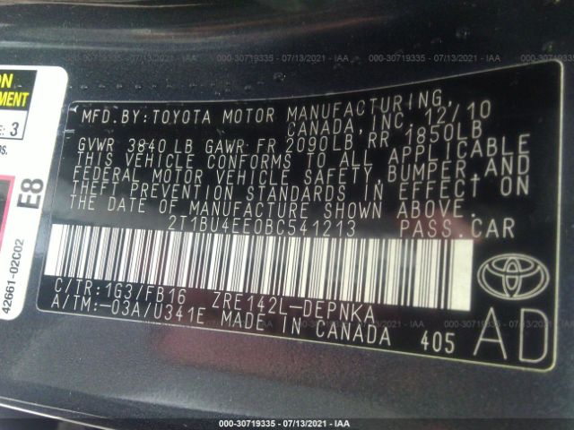 Photo 8 VIN: 2T1BU4EE0BC541213 - TOYOTA COROLLA 