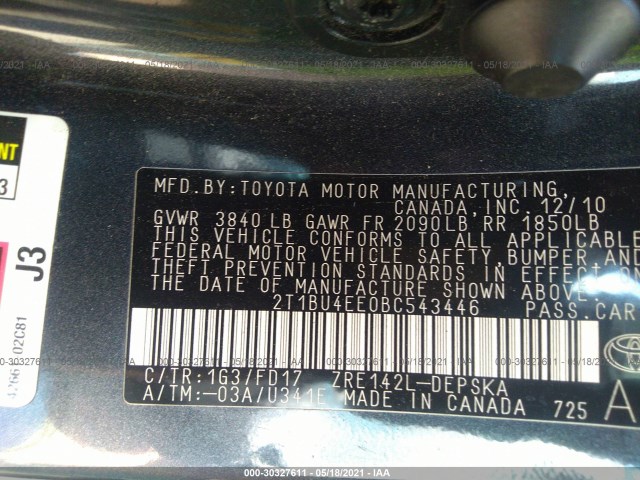 Photo 8 VIN: 2T1BU4EE0BC543446 - TOYOTA COROLLA 