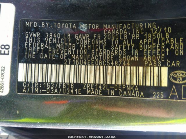 Photo 8 VIN: 2T1BU4EE0BC548744 - TOYOTA COROLLA 