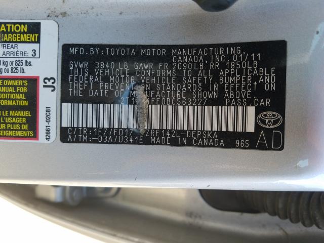 Photo 9 VIN: 2T1BU4EE0BC563227 - TOYOTA COROLLA BA 