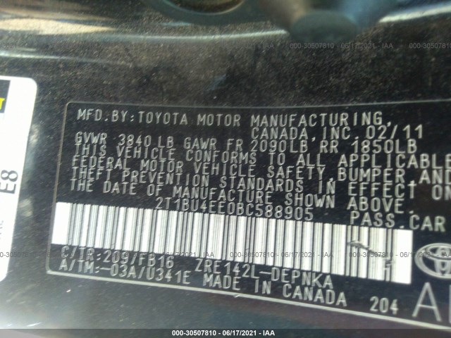 Photo 8 VIN: 2T1BU4EE0BC588905 - TOYOTA COROLLA 