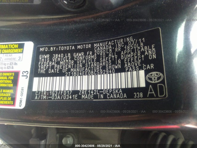 Photo 8 VIN: 2T1BU4EE0BC592940 - TOYOTA COROLLA 