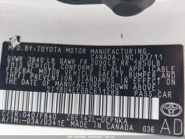 Photo 8 VIN: 2T1BU4EE0BC611289 - TOYOTA COROLLA 