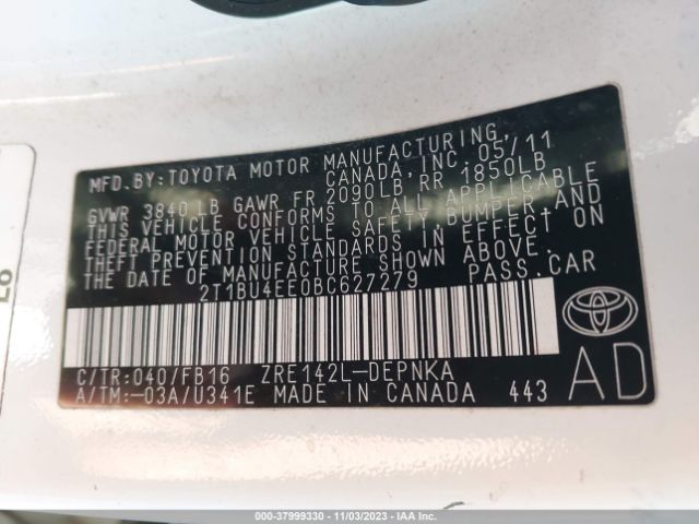 Photo 8 VIN: 2T1BU4EE0BC627279 - TOYOTA COROLLA 