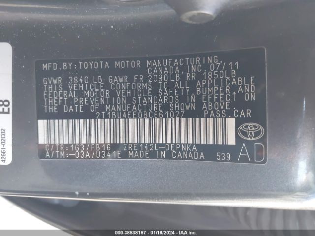 Photo 8 VIN: 2T1BU4EE0BC661027 - TOYOTA COROLLA 