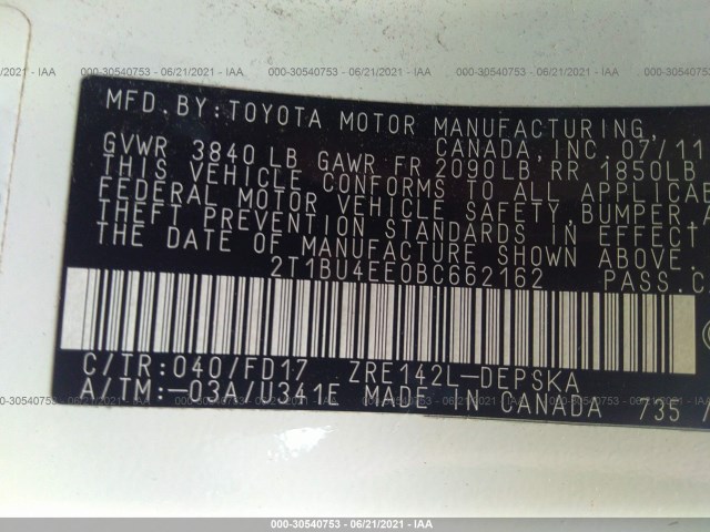 Photo 8 VIN: 2T1BU4EE0BC662162 - TOYOTA COROLLA 