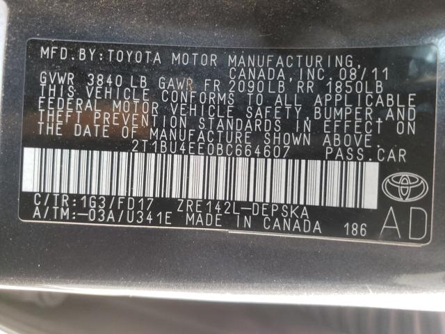 Photo 9 VIN: 2T1BU4EE0BC664607 - TOYOTA COROLLA BA 