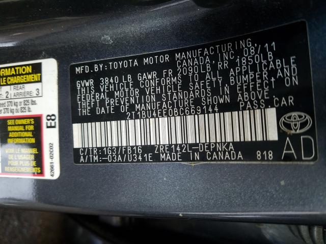 Photo 9 VIN: 2T1BU4EE0BC669144 - TOYOTA COROLLA BA 