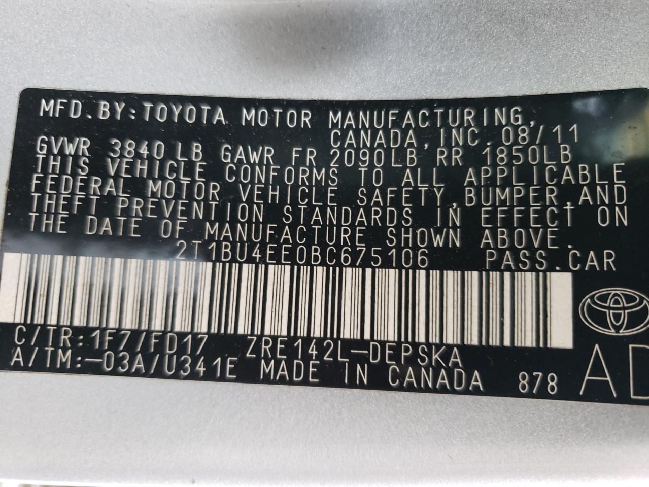 Photo 11 VIN: 2T1BU4EE0BC675106 - TOYOTA COROLLA 