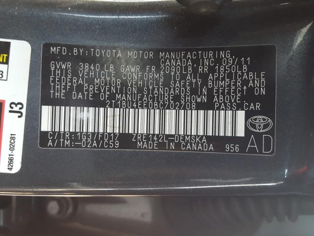 Photo 9 VIN: 2T1BU4EE0BC702708 - TOYOTA COROLLA BA 