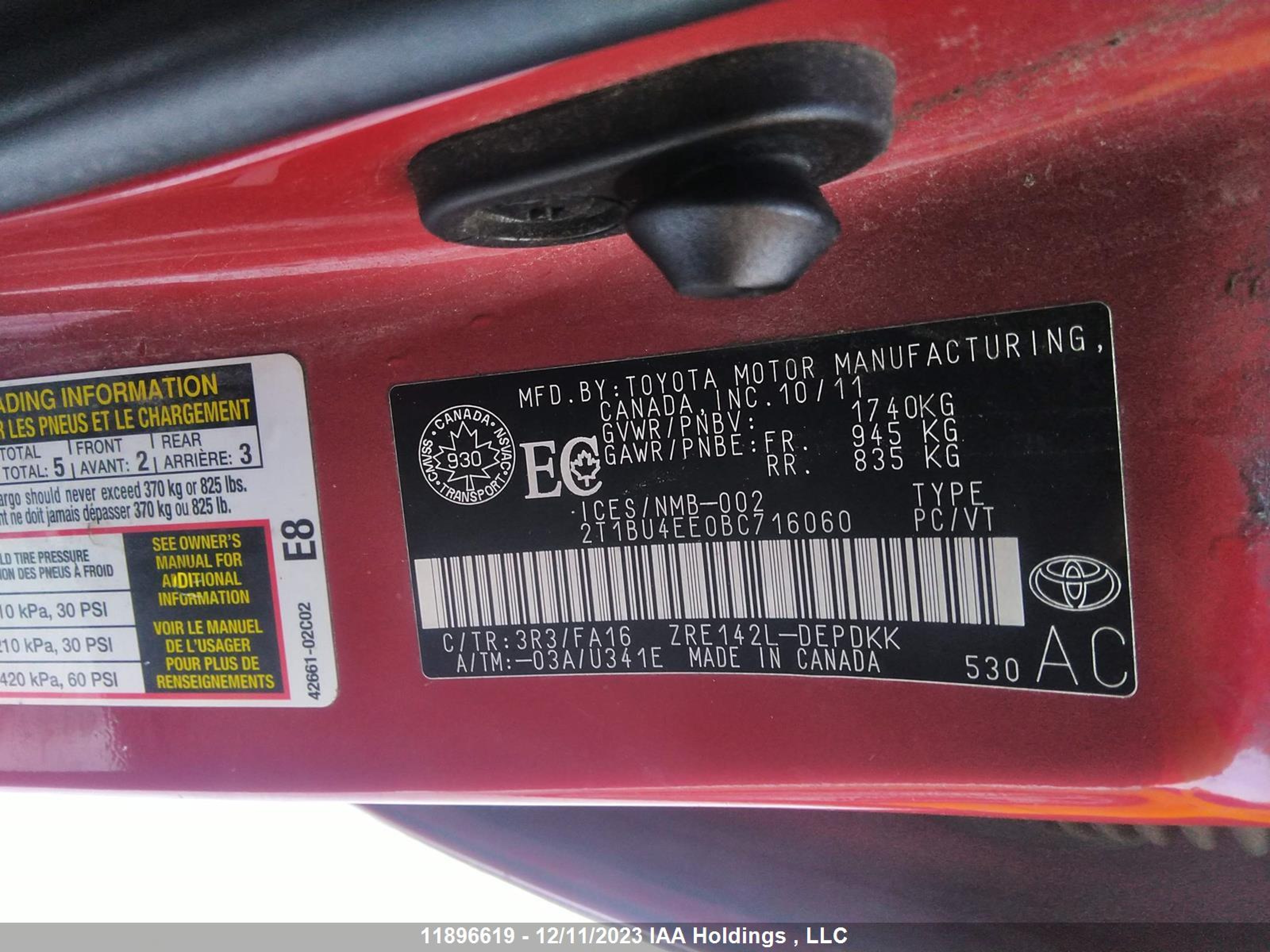 Photo 8 VIN: 2T1BU4EE0BC716060 - TOYOTA COROLLA 