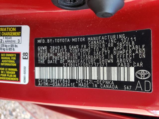 Photo 12 VIN: 2T1BU4EE0BC717371 - TOYOTA COROLLA BA 