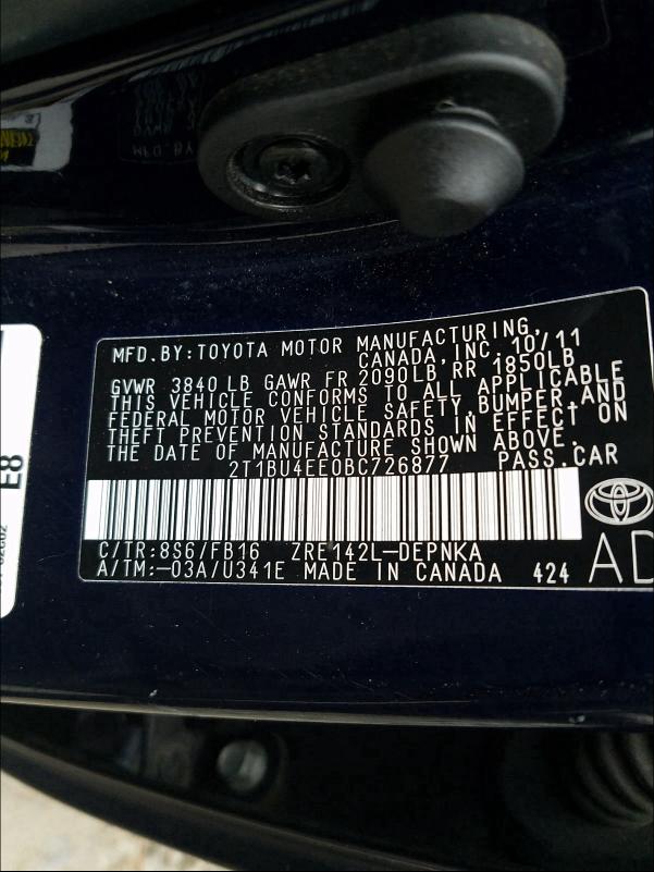 Photo 9 VIN: 2T1BU4EE0BC726877 - TOYOTA COROLLA BA 