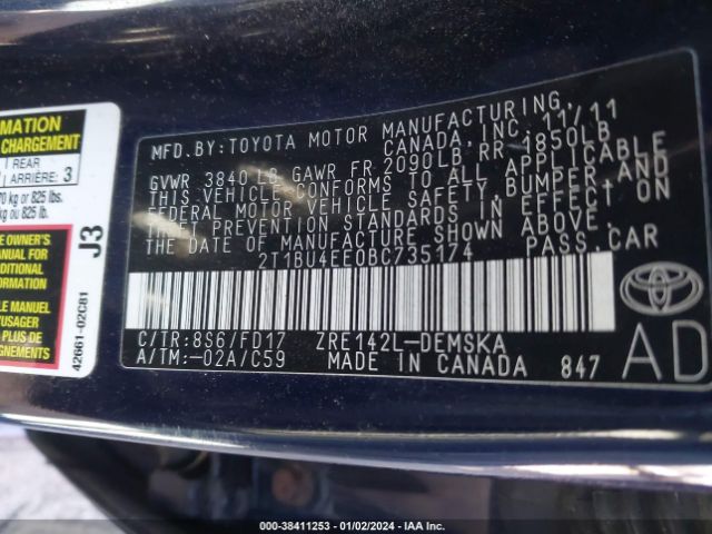 Photo 8 VIN: 2T1BU4EE0BC735174 - TOYOTA COROLLA 