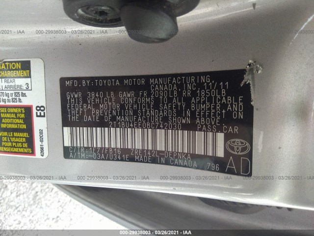 Photo 8 VIN: 2T1BU4EE0BC742030 - TOYOTA COROLLA 