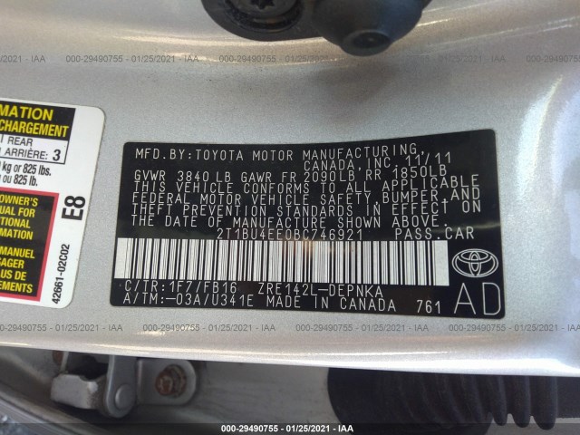 Photo 8 VIN: 2T1BU4EE0BC746921 - TOYOTA COROLLA 