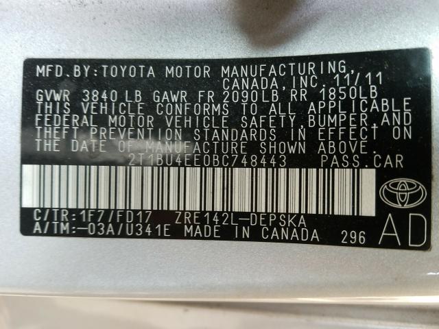 Photo 9 VIN: 2T1BU4EE0BC748443 - TOYOTA COROLLA BA 